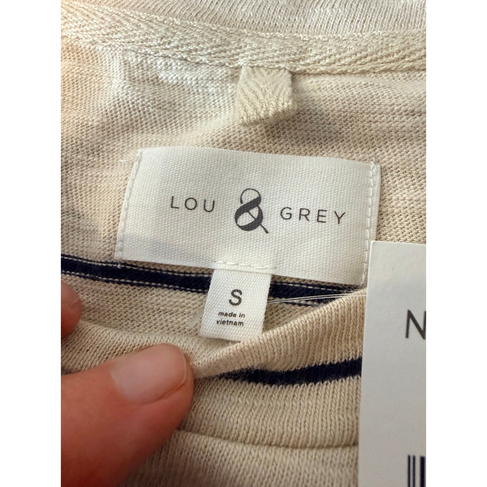 NWT Lou & Grey Striped Long Sleeve Knit Top Barely Beige Small Cotton Blend - Picture 2 of 13